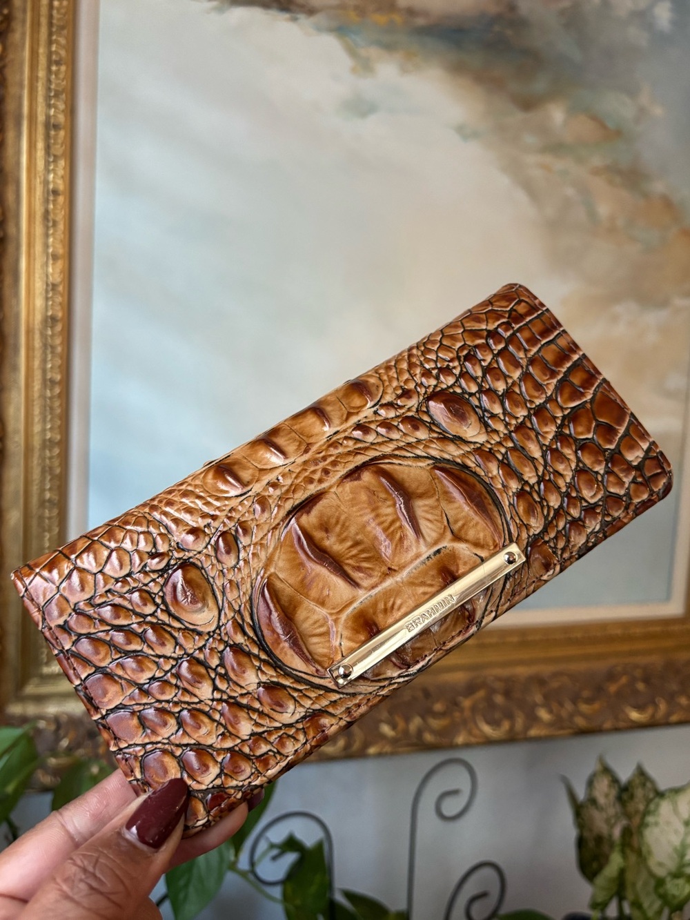 Brahmin Croc-Embossed Amber Leather Card Holder